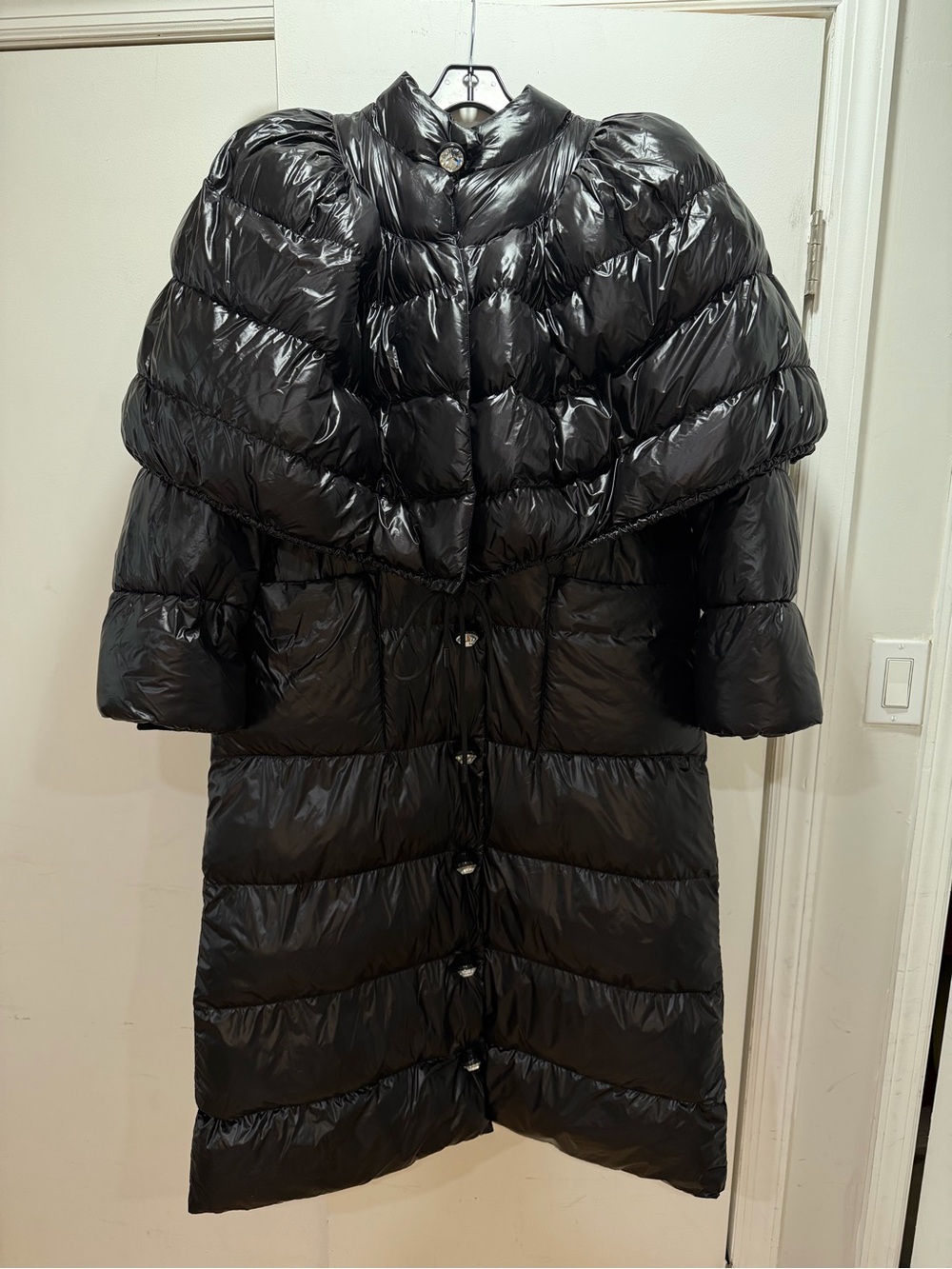 Christopher Kane Black Quilted Oversized Collar Long Puffer Coat